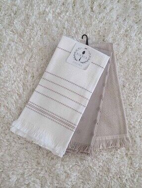Set of 3 Neutral Fringed Summer Kitchen Towels